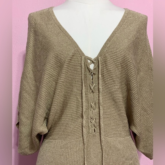 *RARE VTG Arden B gold metallic knit silk/cashmere blend dress - small - Picture 3 of 10